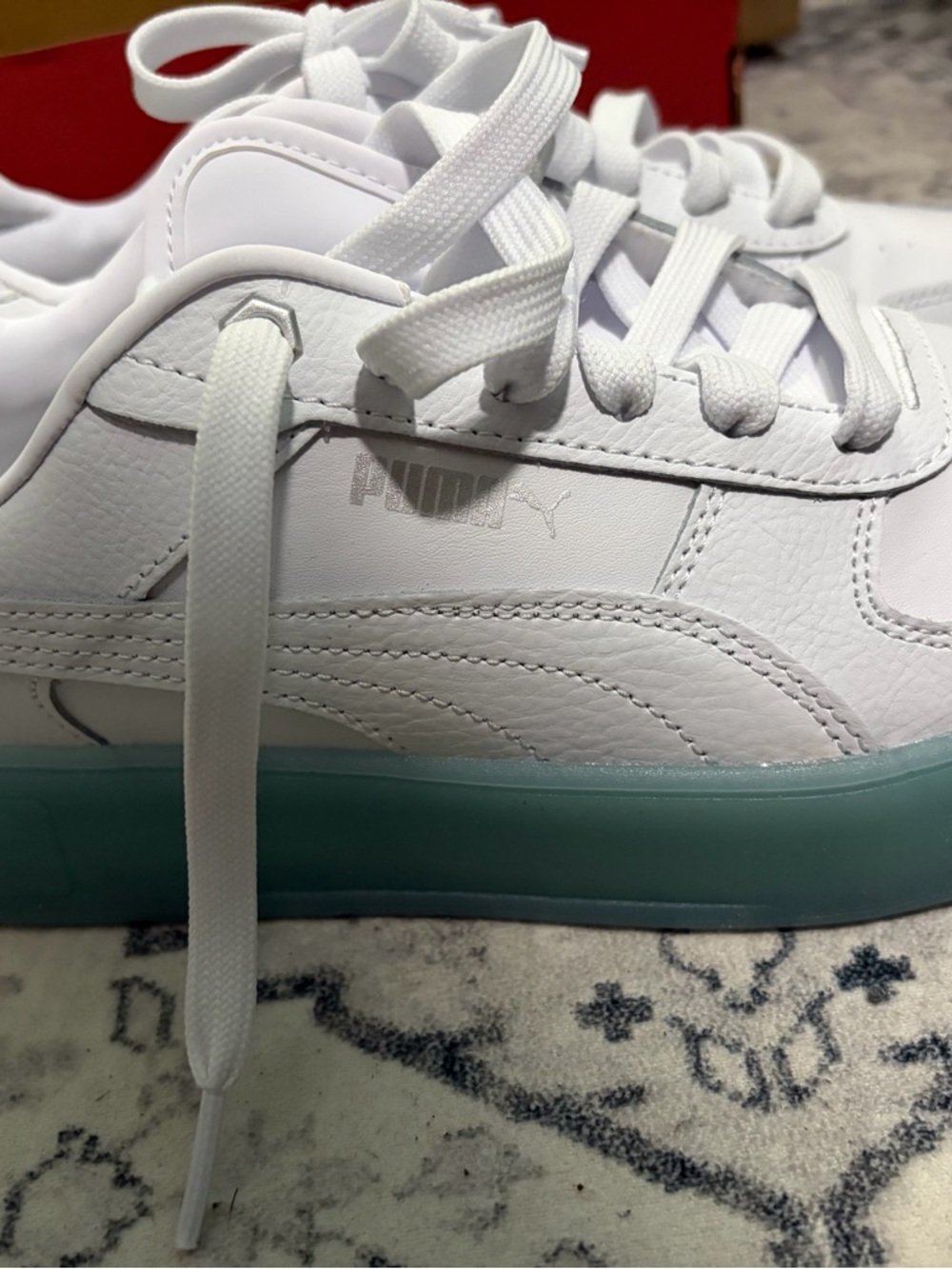 Puma White Sneakers with Teal Sole